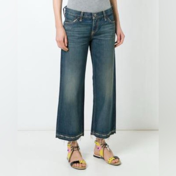 Simon Miller Denim - Simon Miller Woo5 Crop Parker jeans. Wide, straight leg w/ frayed hem. Size 28.